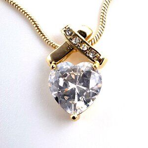 Heart Pendant Necklace Goldtone Swarovski Crystals NWT